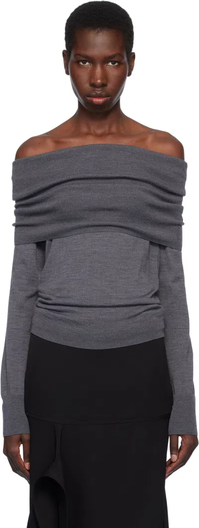 Stella Mccartney Bardot Neck Sweater In Grey Virgin Wool In Green