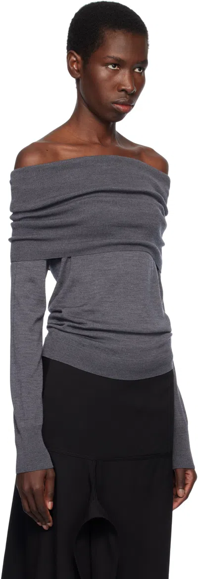 Stella Mccartney Bardot Neck Sweater In Grey Virgin Wool In Green