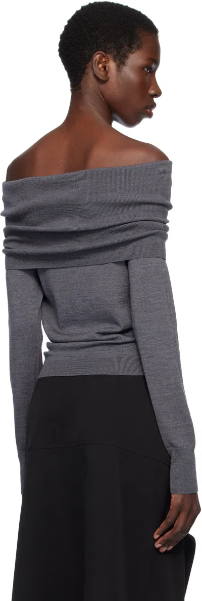 Stella Mccartney Bardot Neck Sweater In Grey Virgin Wool In Green