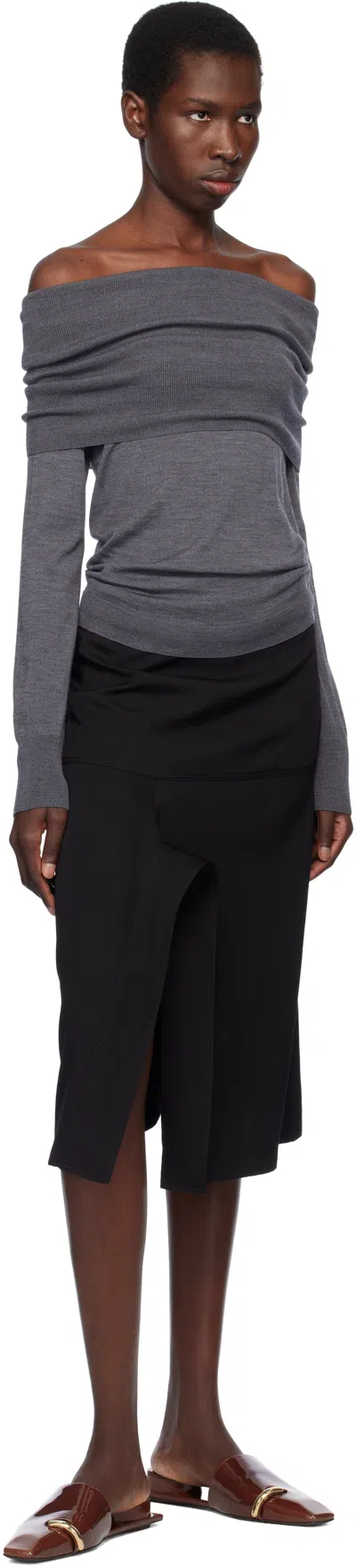 Stella Mccartney Bardot Neck Sweater In Grey Virgin Wool In Green