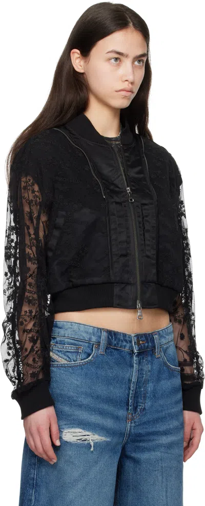 Andersson Bell Layered Logo Lace Short Bomber Jacket