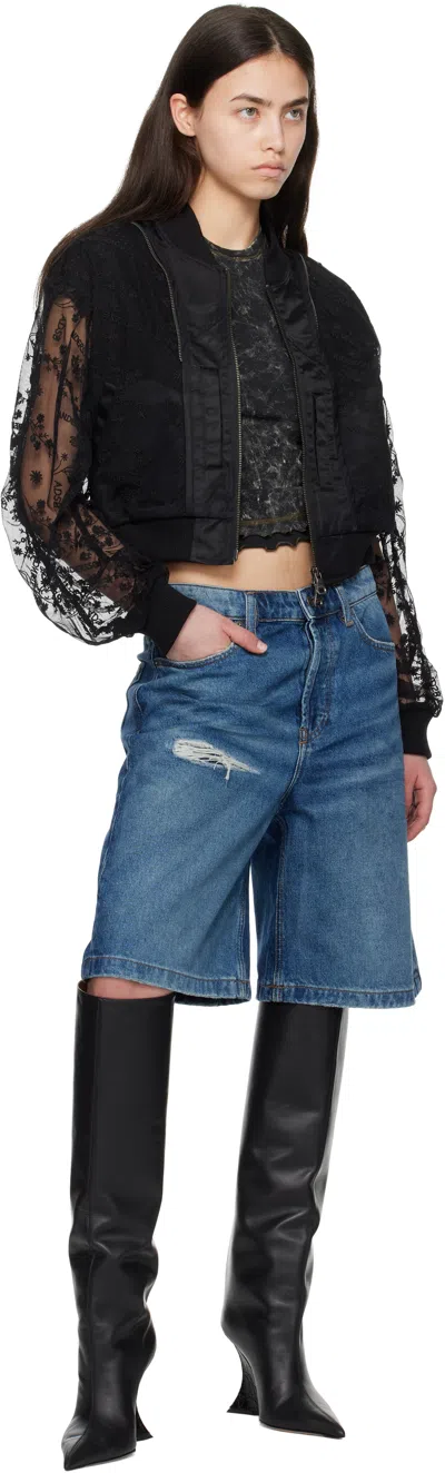 Andersson Bell Layered Logo Lace Short Bomber Jacket