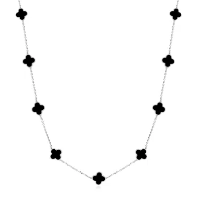 The Lovery Mini Onyx Clover Necklace White Gold