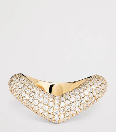 Engelbert Drop Link Medium 18kt Gold Ring With Diamonds