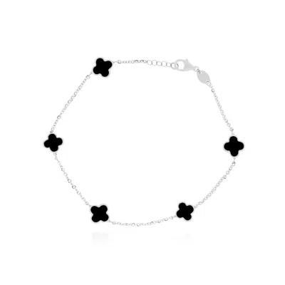 The Lovery Mini Onyx Clover Bracelet White Gold
