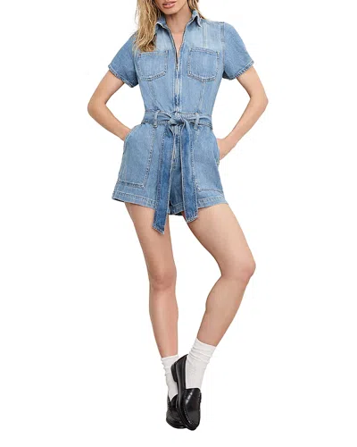 Good American Fit For Success Denim Utility Romper In Blue