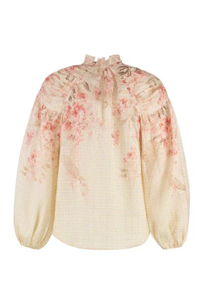 Zimmermann Illuminate Drawn Silk Linen Blouse Clothing