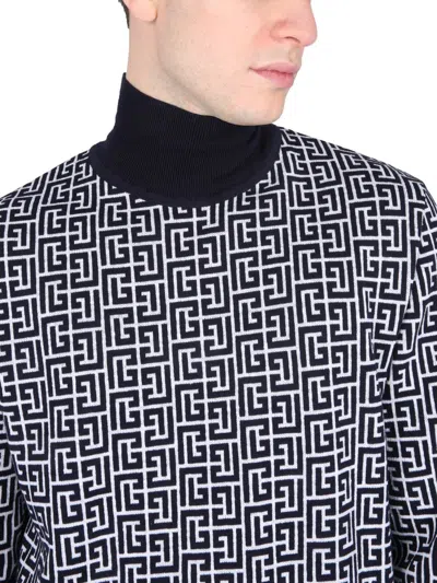 Balmain High-neck Sweater With All-over Monogram Pattern