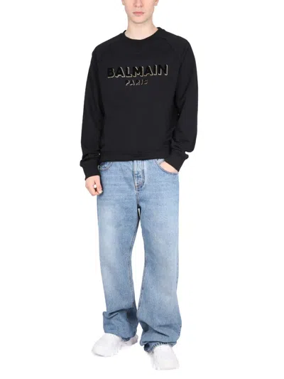 Balmain Flocked Logo Sweatshirt With Metallic Accents