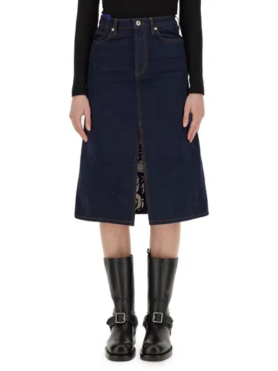 Burberry Blue Denim Midi Skirt In Cotton Woman