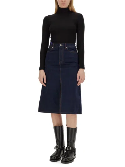 Burberry Blue Denim Midi Skirt In Cotton Woman