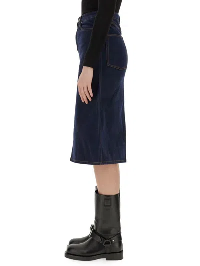 Burberry Blue Denim Midi Skirt In Cotton Woman