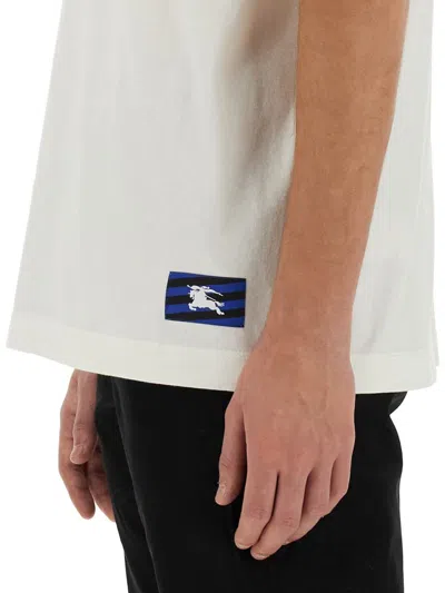 Burberry White Crewneck T-shirt With Equestrain Knight Patch In Cotton Man