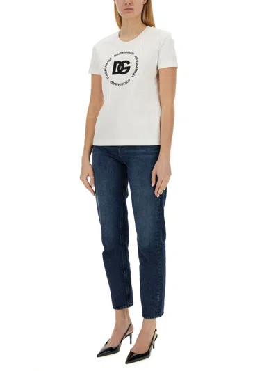 Dolce & Gabbana White T-shirt With Logo Lettering Print In Cotton