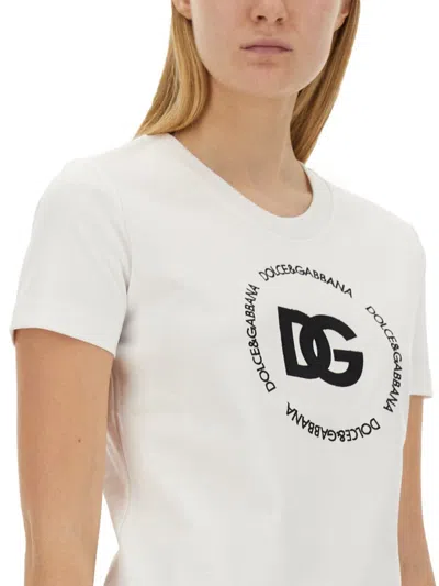 Dolce & Gabbana White T-shirt With Logo Lettering Print In Cotton