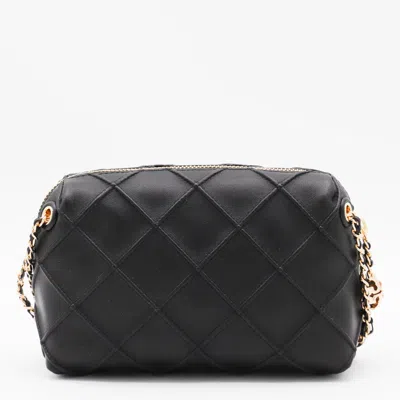 Tory Burch Black Leather Fleming Crossbody Bag In Black