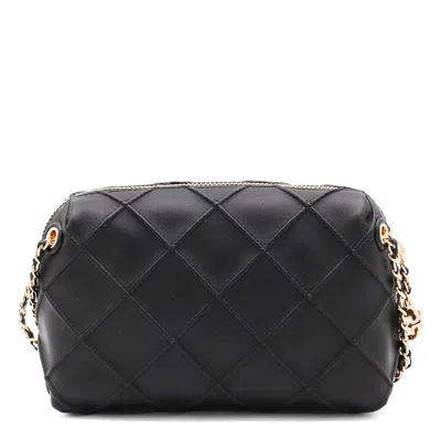 Tory Burch Black Leather Fleming Crossbody Bag In Black