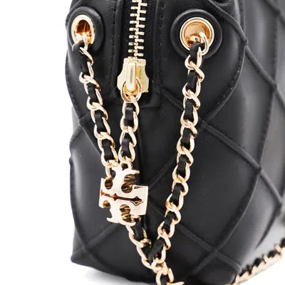 Tory Burch Black Leather Fleming Crossbody Bag In Black