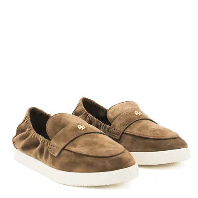 Tory Burch Slip-on Loafers With Suede Finish And Rubber Sole In Brown