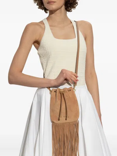 Jimmy Choo Mini Cinch Suede Bucket Bag With Fringe Tassels