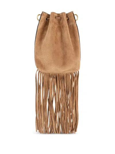 Jimmy Choo Mini Cinch Suede Bucket Bag With Fringe Tassels