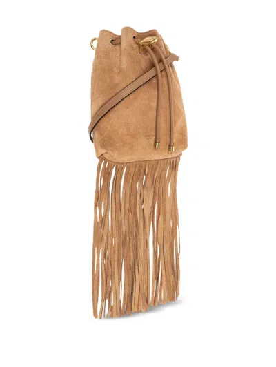 Jimmy Choo Mini Cinch Suede Bucket Bag With Fringe Tassels