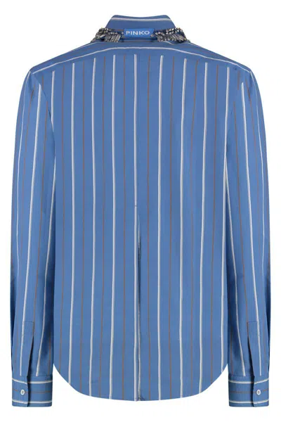 Pinko Striped Shirt With Embroidered Collar And Long Sleeves