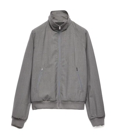 Prada Tailored Grey Coat With High Collar In Gray