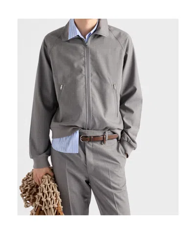 Prada Tailored Grey Coat With High Collar In Gray