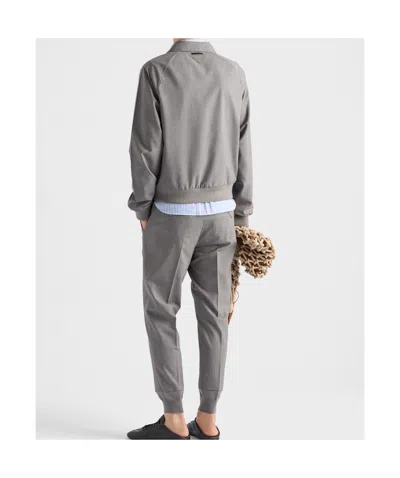 Prada Tailored Grey Coat With High Collar In Gray