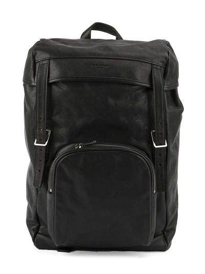 Saint Laurent Logo-debossed Leather Backpack In Black