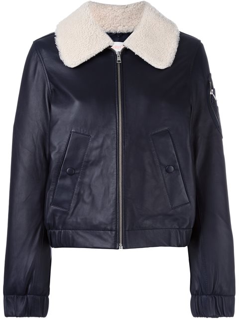 See By Chloé Leather Bomber Zip-front Jacket, Navy | ModeSens