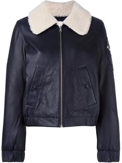 See By Chloé Leather Bomber Zip-front Jacket, Navy