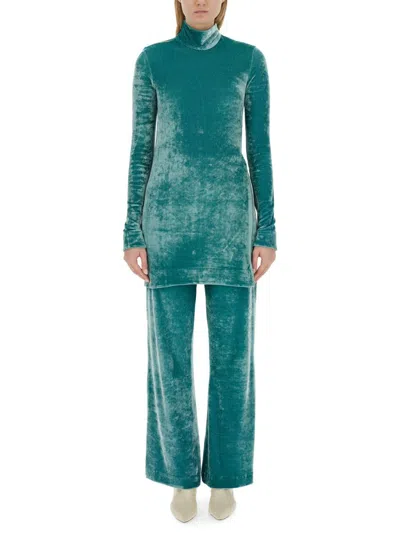 Jil Sander Blue Solid Turtle Neck Top In Green
