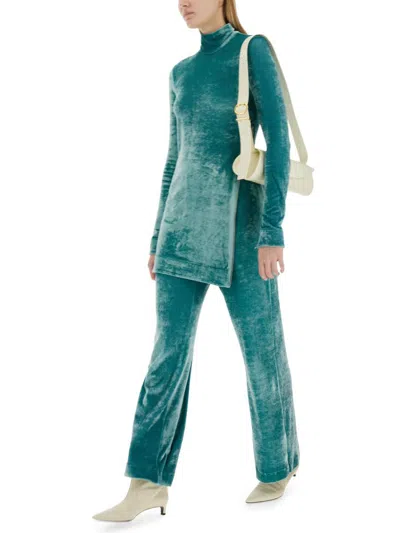 Jil Sander Blue Solid Turtle Neck Top In Green