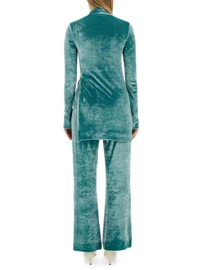 Jil Sander Blue Solid Turtle Neck Top In Green