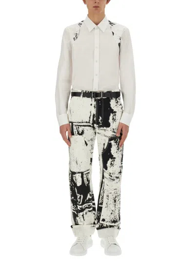 Alexander Mcqueen Regular Fit Workwear Jeans With Fold Print