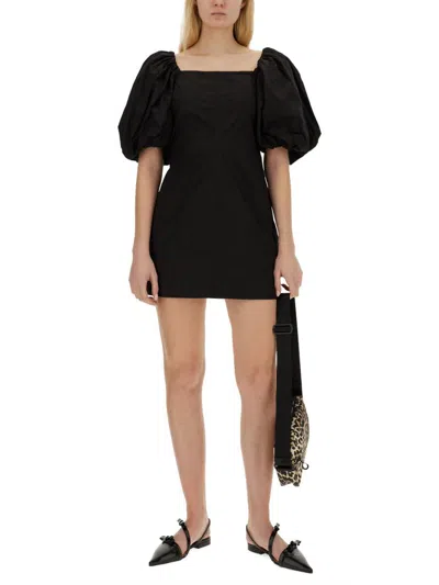 Ganni Cotton Poplin Puff Sleeve Mini Dress