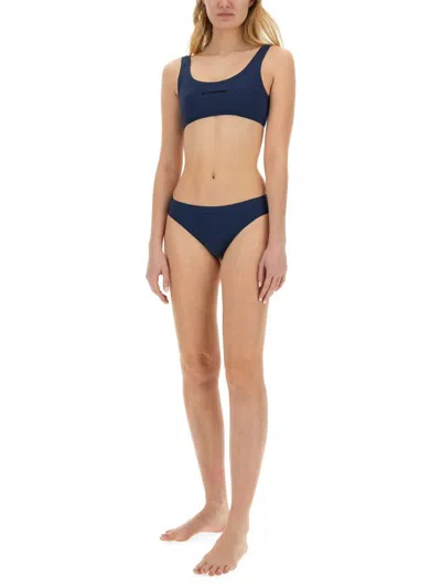 Jil Sander Scoop Neck Bikini Top With Thick Straps In Blue