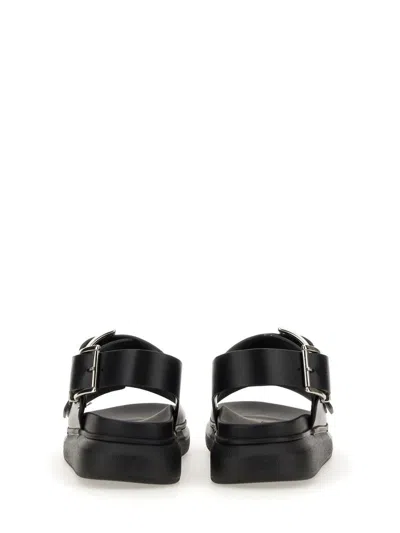 Alexander Mcqueen Black Slide Sandals With Embossed Logo In Leather Man