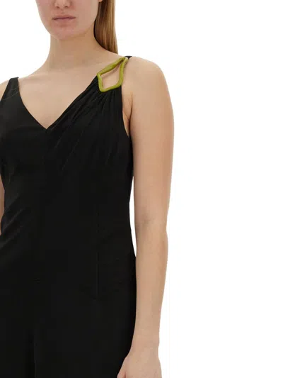 Lanvin Black Midi Dress With Asymmetrical Shoulder Detail