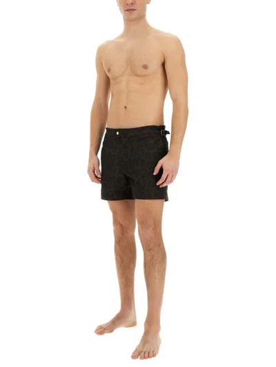 Tom Ford Leopard Print Tailored Swimsuit With Buckle Detail
