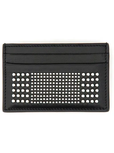 Alexander Mcqueen Black Card-holder With Silver-finished Studs In Leather Man