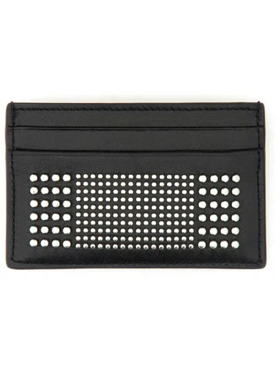 Alexander Mcqueen Black Card-holder With Silver-finished Studs In Leather Man