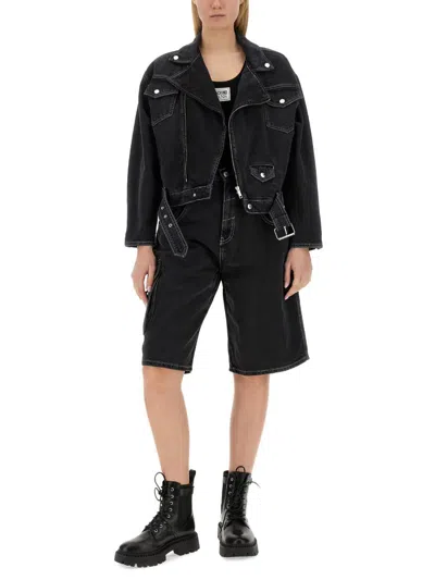 Moschino Jeans Belted Denim Biker Jacket