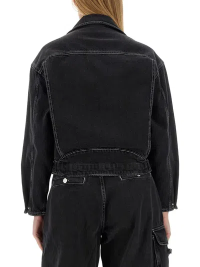 Moschino Jeans Belted Denim Biker Jacket