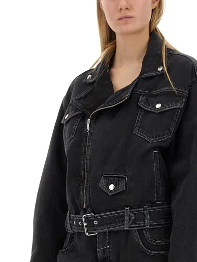 Moschino Jeans Belted Denim Biker Jacket