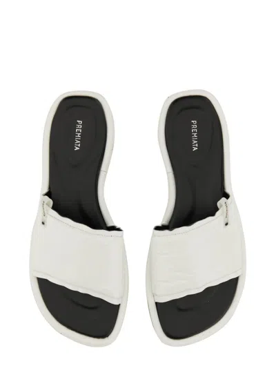Premiata Sleek White Slide Sandal With Lamb Leather Upper