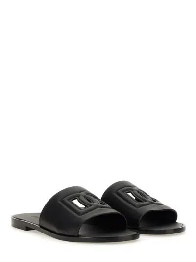 Dolce & Gabbana Black Sandals With Dg Logo Cut-out In Leather Man