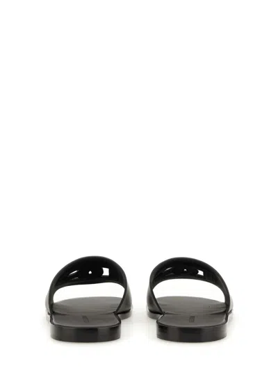 Dolce & Gabbana Black Sandals With Dg Logo Cut-out In Leather Man